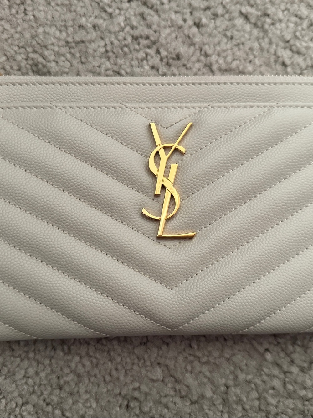 Saint Laurent Cream Quilted Wallet with Gold YSL Logo